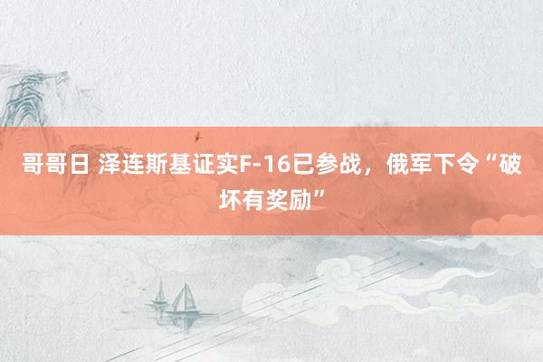 哥哥日 泽连斯基证实F-16已参战，俄军下令“破坏有奖励”