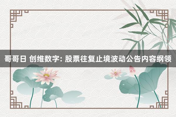 哥哥日 创维数字: 股票往复止境波动公告内容纲领