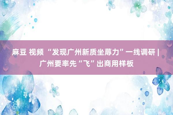 麻豆 视频 “发现广州新质坐蓐力”一线调研 | 广州要率先“飞”出商用样板